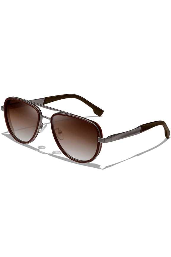 Pilot Sunglasses for Men Women Polarized Sun Glasses UV400 Protection, Retro Double Bridge Design, Adjustable Spring Hinges, Driving Shades Gradient Brown Lens