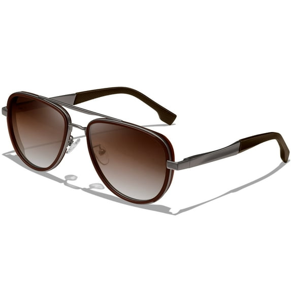 KANASTAL Pilot Sunglasses for Men Women Polarized Sun Glasses UV400 Protection, Retro Double Bridge Design, Adjustable Spring Hinges, Driving Shades Gradient Brown Lens