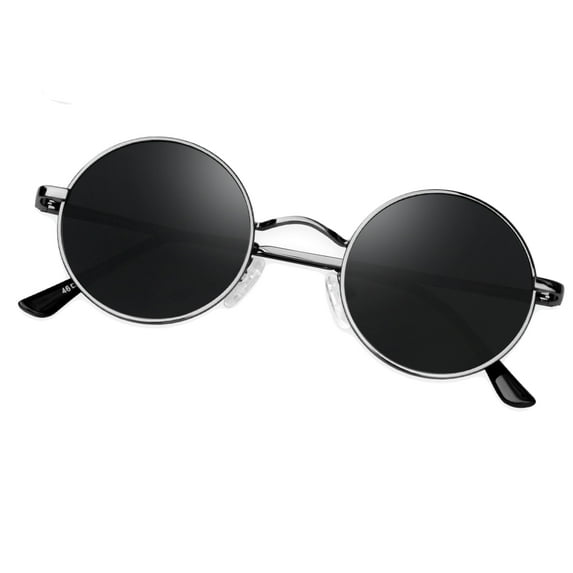 KANASTAL Polarized Round Sunglasses for Women Men Circle Sun Glasses Black Lens Hippie Style Retro UV400 Protection Grey Frame