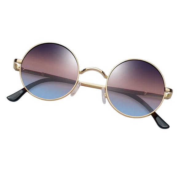 KANASTAL Polarized Round Sunglasses for Women Men Gold Sun Glasses Circle Hippie Style Retro UV400 Protection Brown and Blue Lens