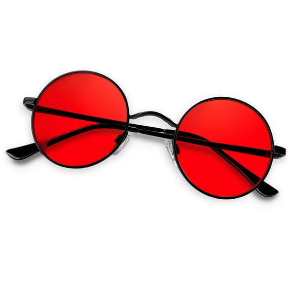 KANASTAL Round Sunglasses Red Lens for Women Men Polarized Circle Sun Glasses Hippie Retro Style Festival Custome UV400 Protection