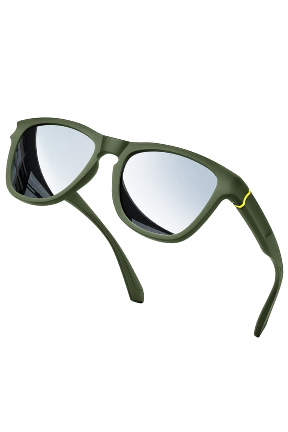 Polarized Square Sunglasses for Men Women, Lightweight Sun Glasses with UV Protection for Driving Fishing Black(Mirrored Silver)