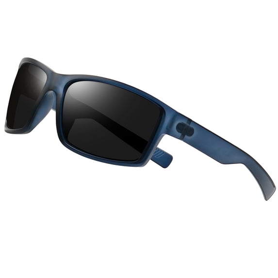 KANASTAL Polarized Sunglasses for Men Women UV Protection Square Shades for Running, Fishing, Driving, Sports Blue Frame Black Lens