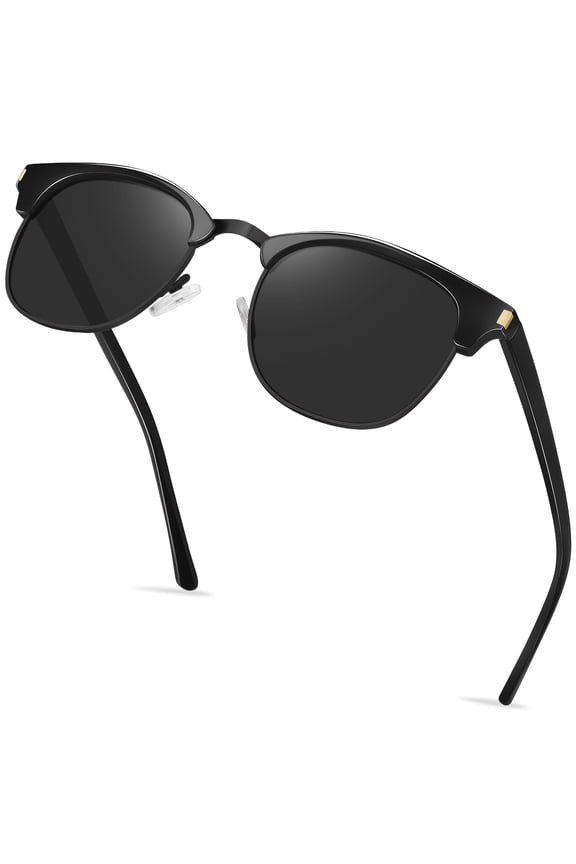 Polarized Sunglasses for Women Men Demi-rimmless Frame Square Black Sun Glasses For Driving Traveling Shopping