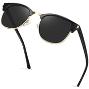 KANASTAL Polarized Sunglasses for Women Men Half Gold Frame Square Black Lenses Sun Glasses For Driving Traveling Shopping