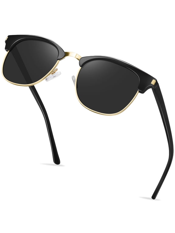 Polarized Sunglasses for Women Men Half Gold Frame Square Black Lenses Sun Glasses For Driving Traveling Shopping