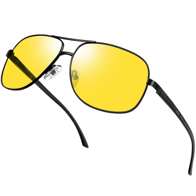 KANASTAL Night Vision Glasses for Men Women Classic Military Astigmatism, Anti Reflective Anti Glare Night Driving Glasses Yellow Tinted Lens Metal Black Frame