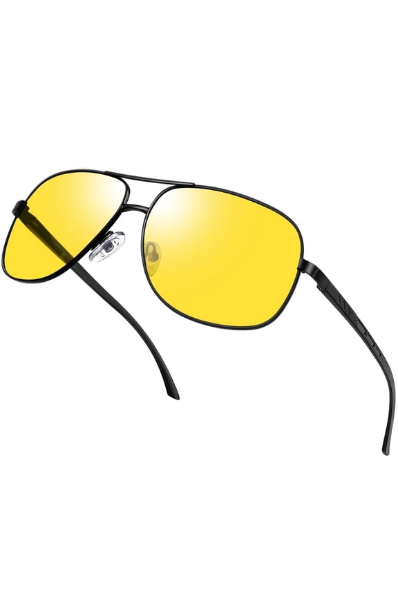 Night Vision Glasses for Men Women Classic Military Astigmatism, Anti Reflective Anti Glare Night Driving Glasses Yellow Tinted Lens Metal Black Frame