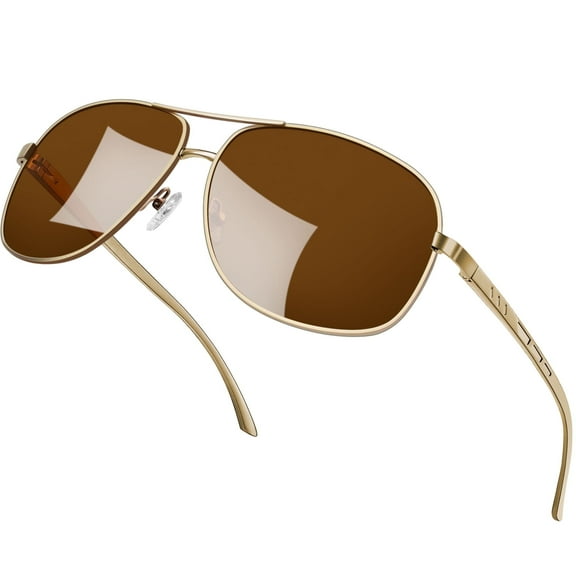 KANASTAL Brown Sunglasses Polarized for Men Women Classic Military Shades Metal Aviation Sun Glasses UV400 Protection for Costume Driving Fishing Beach Gold Frame