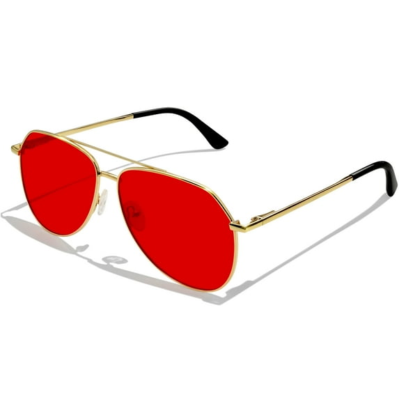 KANASTAL Red Sunglasses for Women Polarized Men Sun Glasses UV400 Protection Metal Frame Retro Fashion Gift for Family (Gold Frame Red Lens)