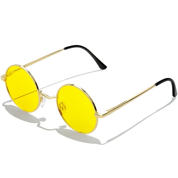 KANASTAL Round Night Vision Glasses for Women Men Circle Hippie Style Yellow Driving Glasses