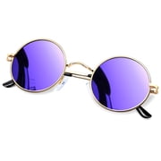Round Sunglasses for Women Men Polarized Hippie UV400 Retro Custome Mirrored Purple
