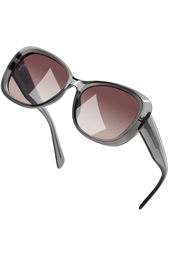 Shiny Gray Sunglasses Polarized for Women Elegant Transparent Thicked Frame Fahion Oval Party Shades Driving Traveling Summer Beach Shopping Gradient Brown Lenses