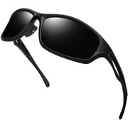 Sport Sunglasses for Men Women Wrap Around Polarized Sun Glasses with UV400 Protection for Driving Fishing Hiking(Black)