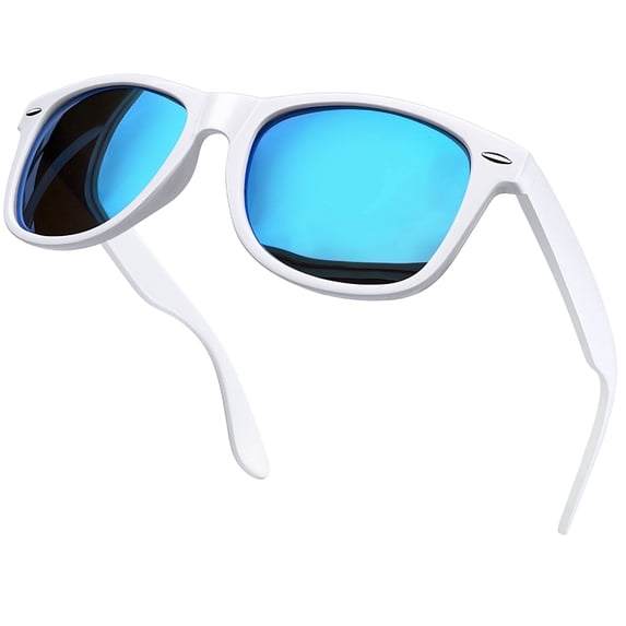 KANASTAL Polarized Sunglasses for Women Men Square UV400 Protection Retro Trendy Designer Mirrored Sun Glasses for Driving White Frame Blue Lens