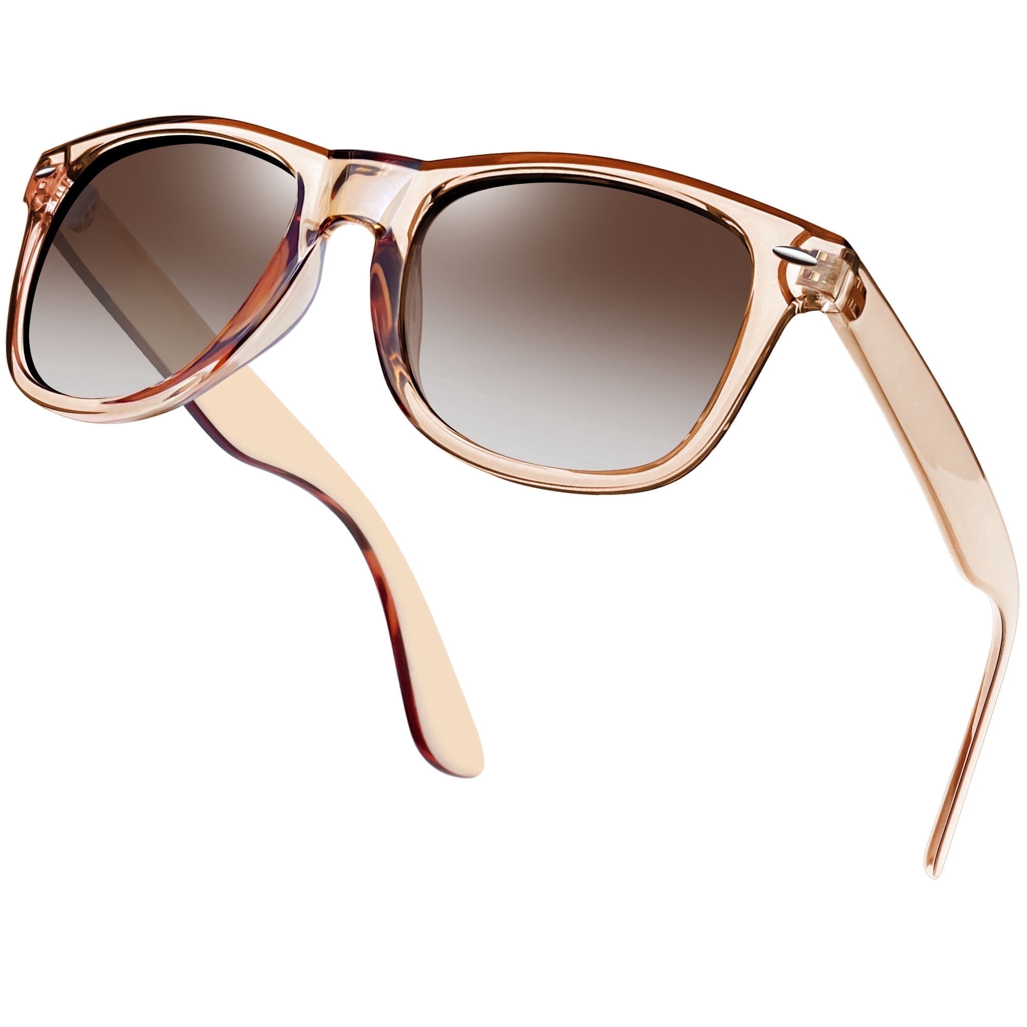 Polarized Sunglasses for Women Men Square UV Protection Retro Trendy Design Brown Sun Glasses Transparent Frame