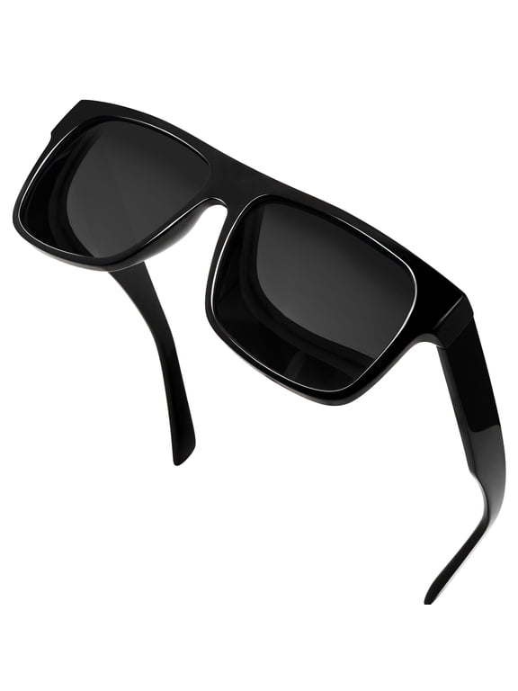 Sunglasses for Women Men Polarized, Acetate Temple Top Flat Black Sun Glasses UV400 Protection Driving Fishing Summer Beach Vacation