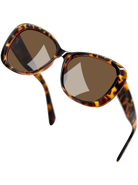 Tortoiseshell Sunglasses Polarized for Women Acetate-TR90 Thicked Frame Retro Oval Party Amber Shades Driving Traveling Summer Beach Shopping Brown Lenses