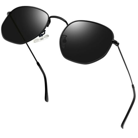 KANASTAL Polarized Hexagon Sunglasses for Women Men Polygon Square Sun Glasses UV400 Protection Metal Frame(Black Grey)
