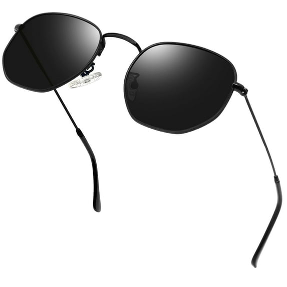 KANASTAL Polarized Hexagon Sunglasses for Women Men Polygon Square Sun Glasses UV400 Protection Metal Frame(Black Grey)