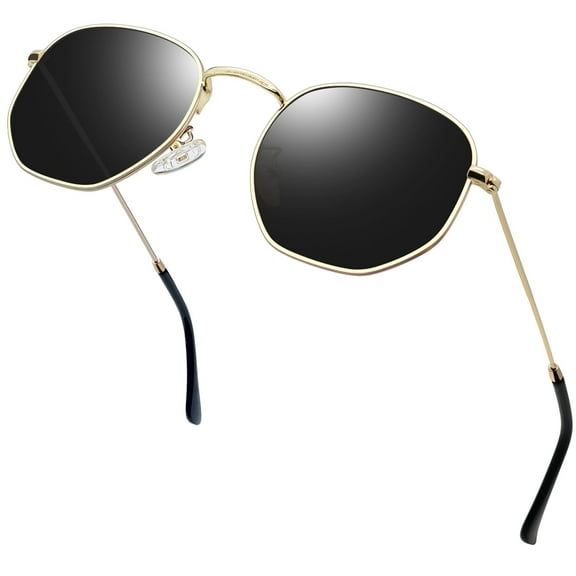 KANASTAL Polarized Sunglasses Womens Men, Trendy Hexagon Metal Sun Glasses, UV400 Protection Shades(Gold Grey)