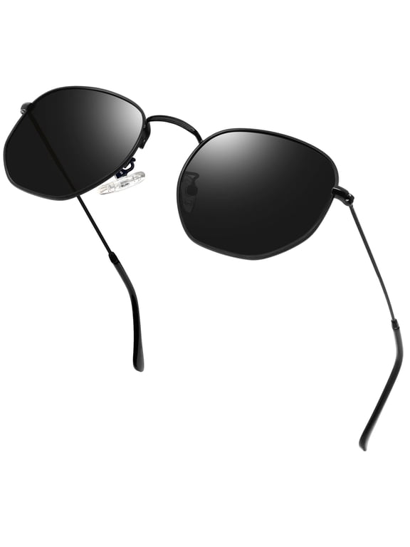 Polarized Sunglasses for Women Men Hexagon Polygon Square Sun Glasses UV400 Protection Metal Black Frame