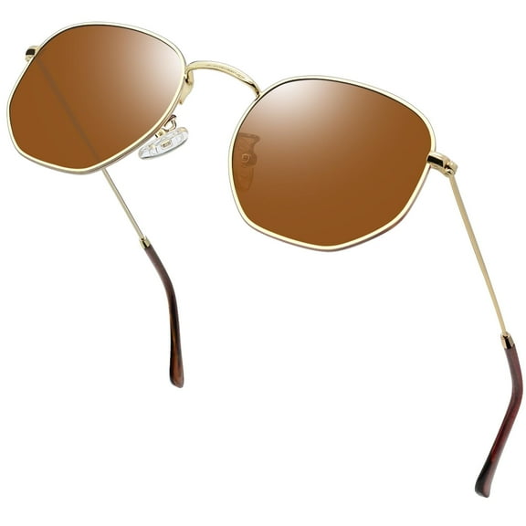 KANASTAL Sunglasses for Women and Men, Polarized Square UV Protection, Trendy Metal Frame Hexagon Sunglasses(Brown)