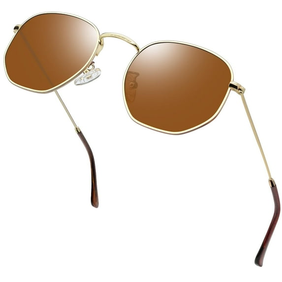 KANASTAL Sunglasses for Women and Men, Polarized Square UV Protection, Trendy Metal Frame Hexagon Sunglasses(Brown)