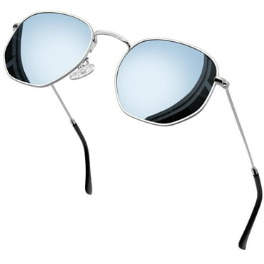 KANASTAL Square Polarized Sunglasses for Women Men Small Hexagonal Polygon Shades(Mirrored Silver)