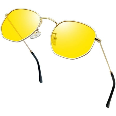 KANASTAL Yellow Night Driving Glasses Men Women Square Night Vision Glasses For Driving Anti Glare(Gold Frame Yellow Lens)