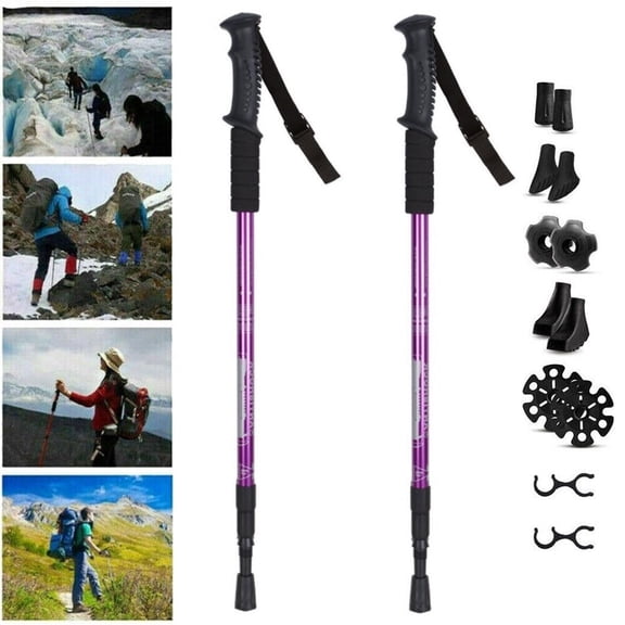 KANCOKIT 1 Pair Hiking Trekking Poles, Collapsible Aluminum Alloy Telescopic Walking Sticks with Quick Twist Lock System for Travel Backpacking, Purple