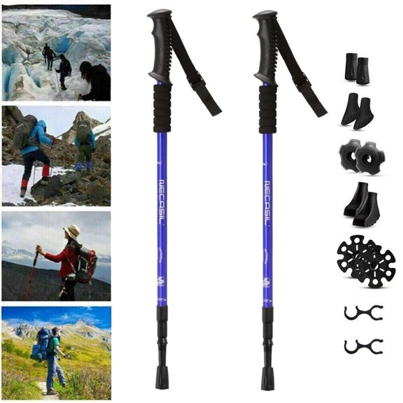 KANCOKIT 1 Pair Hiking Trekking Poles, Collapsible Aluminum Alloy Telescopic Walking Sticks with Quick Twist Lock System for Travel Backpacking, Blue