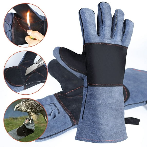 KANCOKIT 14" Animal Handling Gloves, Professional Leather Snake Bite Proof Gloves for Snake Cat Dog Bird Falcon Livestock, Blue