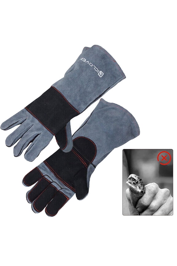 16" Animal Handling Gloves, Professional Leather Snake Bite Proof Gloves for Snake Cat Dog Bird Falcon Livestock, Blue