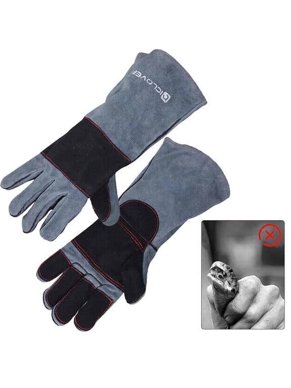 16" Animal Handling Gloves, Professional Leather Snake Bite Proof Gloves for Snake Cat Dog Bird Falcon Livestock, Blue