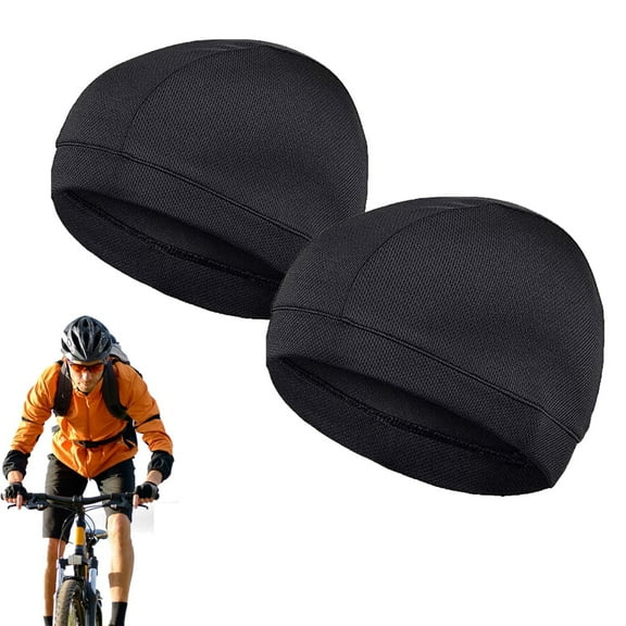 KANCOKIT 2 Pack Sweat Wicking Skull Caps, Quick Drying Cycling Hats Cooling Running Beanie for Men Women, Black