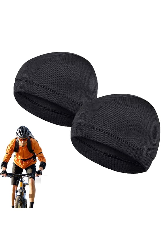 2 Pack Sweat Wicking Skull Caps, Quick Drying Cycling Hats Cooling Running Beanie for Men Women, Black