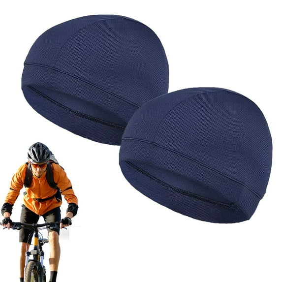 KANCOKIT 2 Pack Sweat Wicking Skull Caps, Quick Drying Cycling Hats Cooling Running Beanie for Men Women, Blue