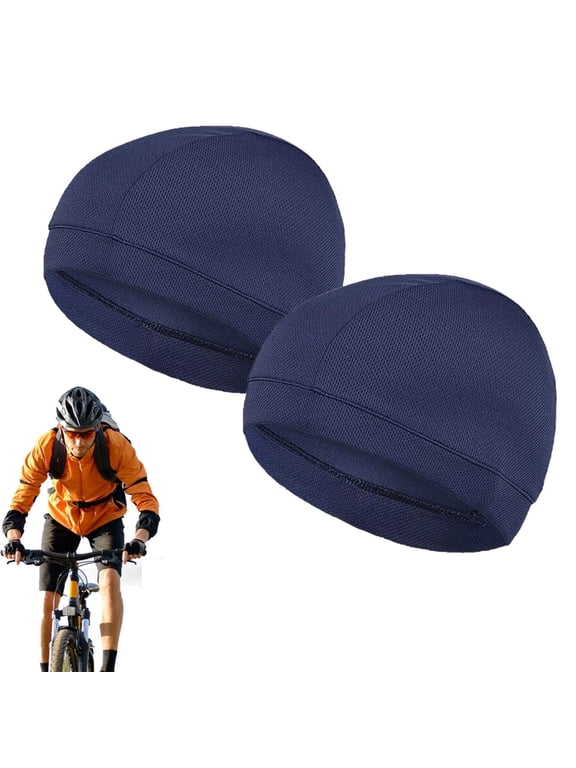 2 Pack Sweat Wicking Skull Caps, Quick Drying Cycling Hats Cooling Running Beanie for Men Women, Blue