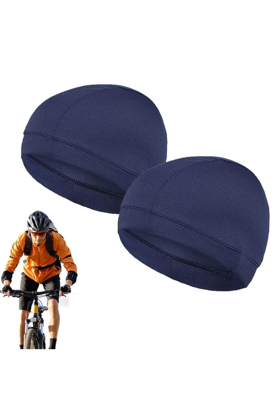 2 Pack Sweat Wicking Skull Caps, Quick Drying Cycling Hats Cooling Running Beanie for Men Women, Blue