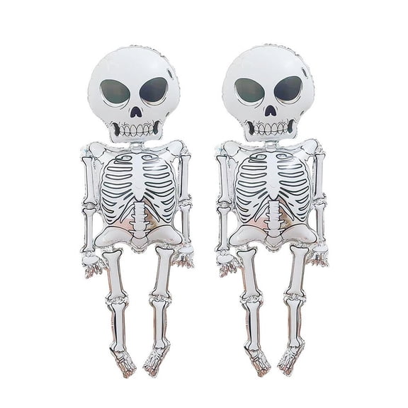 KANCOKIT 2Pcs Halloween Balloons Set, Large Foil Balloons for Indoor Outdoor Spooky Halloween Party Home Decoration, Skeleton