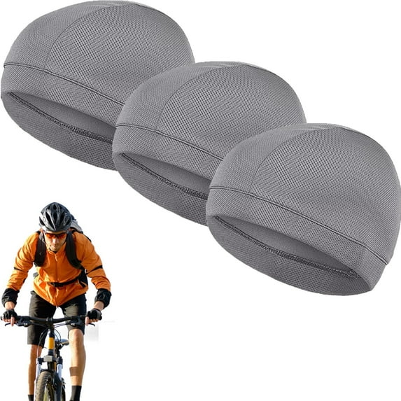 KANCOKIT 3 Pack Sweat Wicking Skull Caps, Quick Drying Cycling Hats Cooling Running Beanie for Men Women, Gray