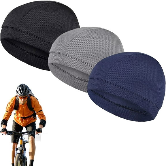 KANCOKIT 3 Pack Sweat Wicking Skull Caps, Quick Drying Cycling Hats Cooling Running Beanie for Men Women
