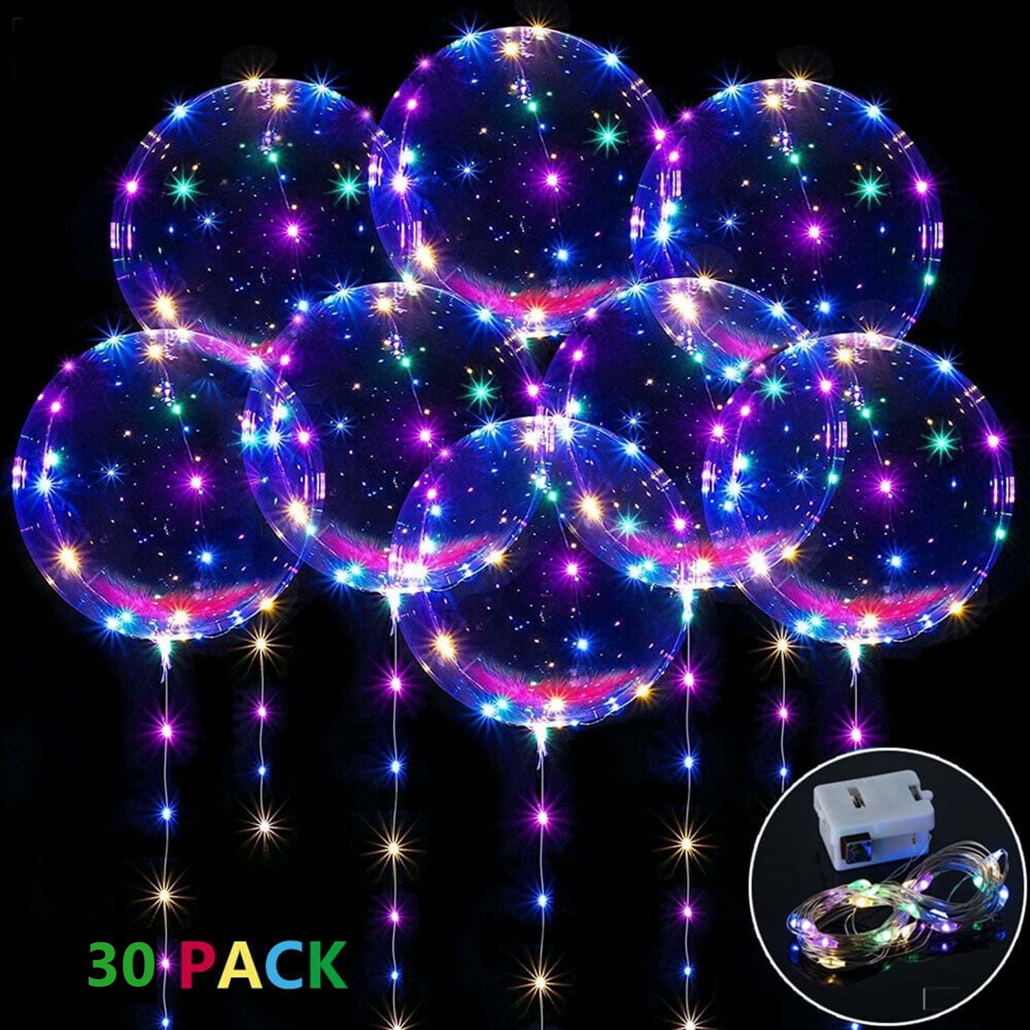 KANCOKIT 30 Pcs LED Bobo Balloons, 20 Inches Clear LED Light Up Balloons, Glow Bubble Balloons with String Lights for Party Birthday Wedding Decoration
