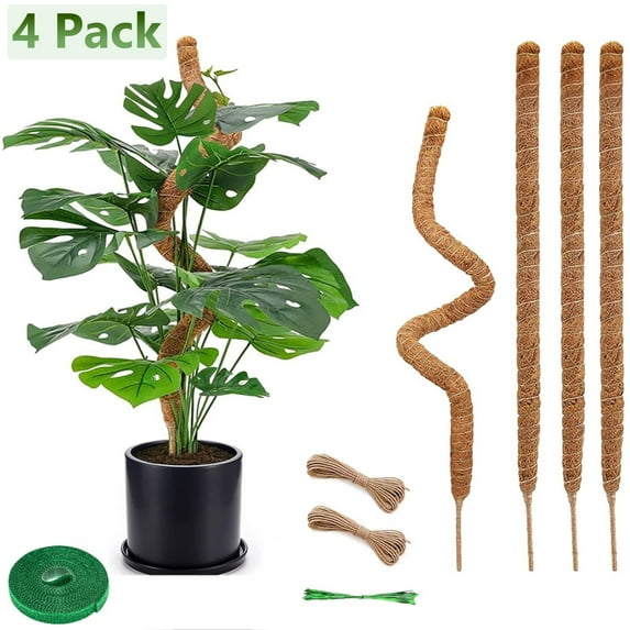 KANCOKIT 4 Pack Moss Pole, 28 Inch Monstera Plant Support, Moss Poles for Climbing Plants Indoor, Garden Trellis Plant Stick Stakes with Plant Tape for Potted Plants, Pothos