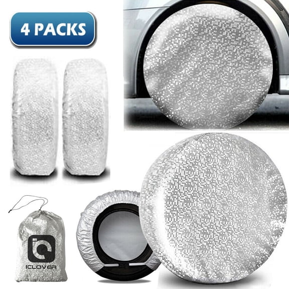 KANCOKIT 4 Pack Waterproof 27" Tire Covers Wheel Cover, Anti-UV Sun Snow Rain for Trailers RV Camper SUV Truck, Silver