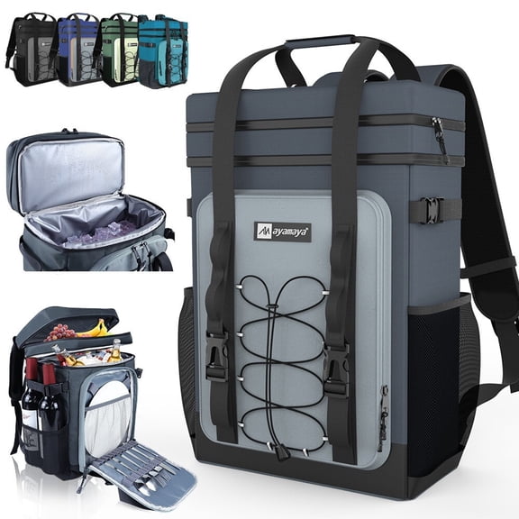 KANCOKIT 40 Cans Backpack Cooler, Large Insulated Leakproof Bag with Double Deck for In/Outdoor, Gray