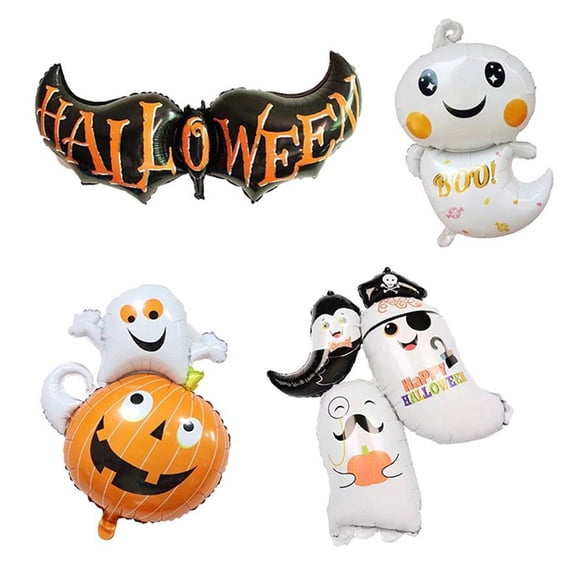 KANCOKIT 4Pcs Halloween Balloons Set, Large Foil Balloons for Indoor Outdoor Spooky Halloween Party Home Decoration, Ghost