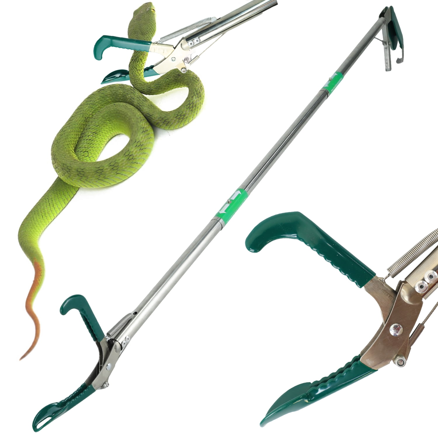 KANCOKIT 50" Snake Grabber Tool, Collapsible 3 Sections Stainless Steel Snake Stick with Wide Jaws & Non-Slip Handl for Home Yard Outdoor Safety
