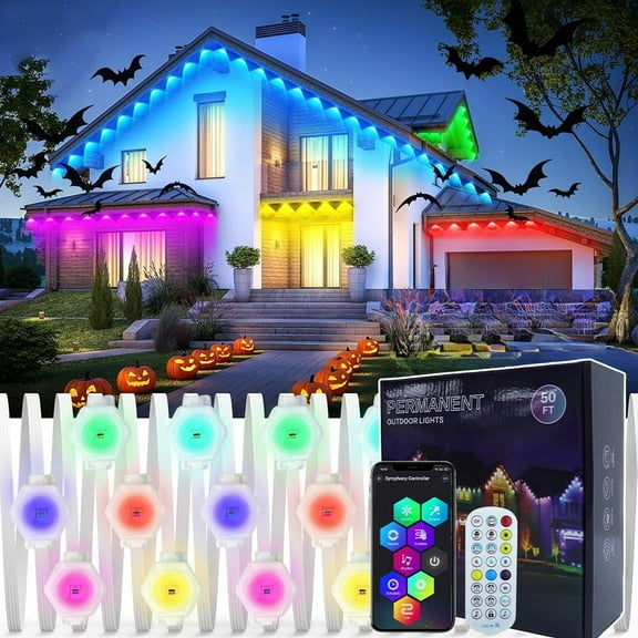 KANCOKIT 50ft Permanent Outdoor Lights for House, Waterproof Smart RGB LED Eave Lights with App/Remote Control for Christmas Holiday Outdoor Decor